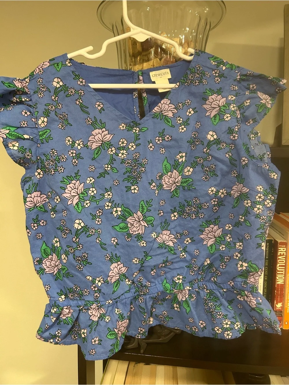 Crewcuts Blue Floral Ruffle-Hem Top